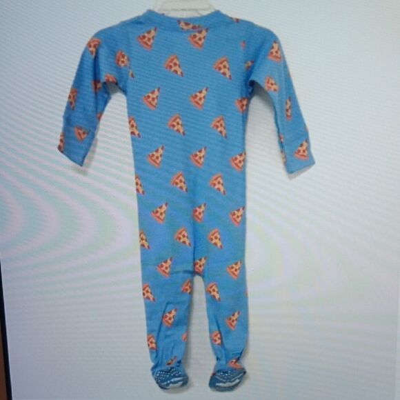 TWO MONICA + ANDY FOOTED ONE PIECE PAJAMAS PIZZA ON LIGHT BLUE 6-9 MONTHS - Picture 6 of 6